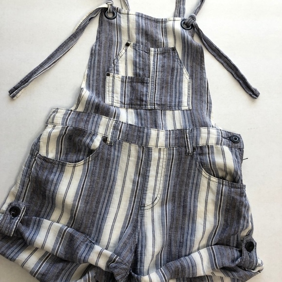 Free People Linen Striped Overall Shorts - Picture 2 of 11